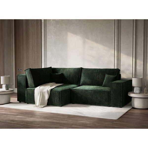 Tumši zaļš salokāms stūra dīvāns no šenila auduma ar uzglabāšanas vietu (ar kreiso stūri/L veida) Tonga – Maison de Rêve-image-4