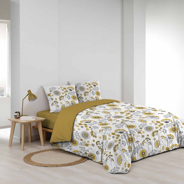 Okera dzeltena/balta divguļamā muslīna gultas veļa 260x240 cm Garance – douceur d'intérieur-image-1