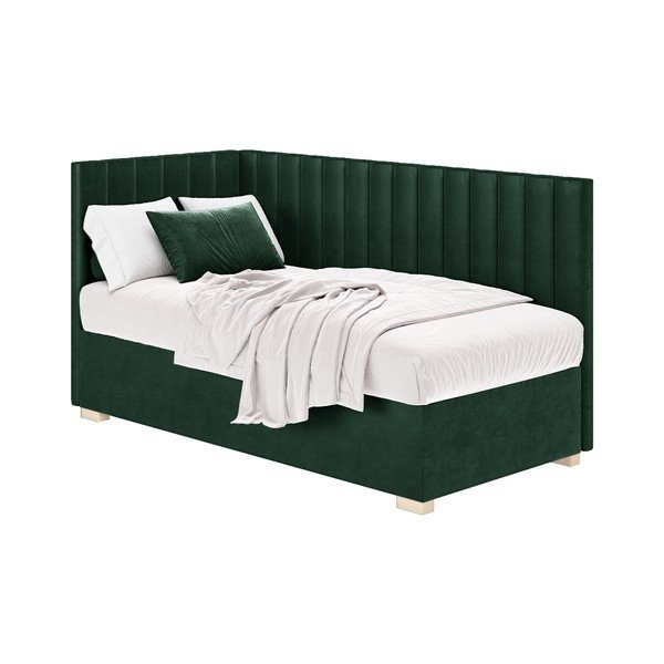 Tumši zaļa stūra bērnu gulta ar veļas kasti ar matraci 90x200 cm Snugi – Ghado-image-3