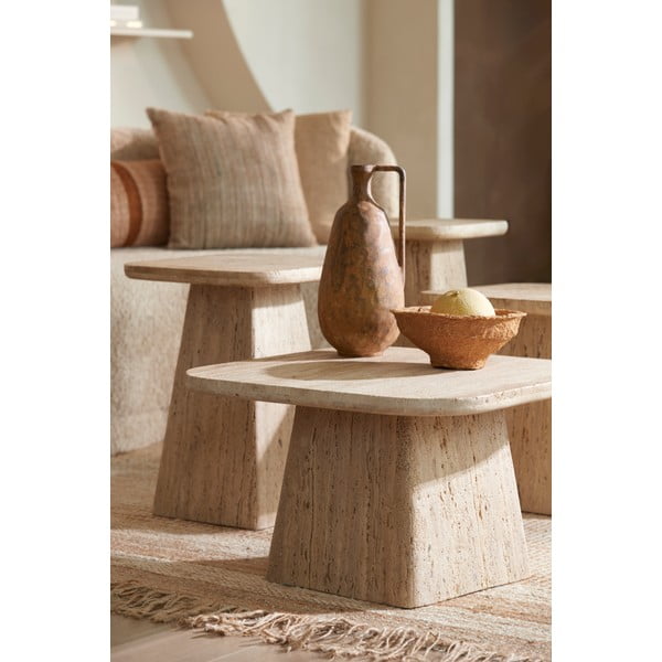 Bēšs žurnālgaldiņš ar akmens galda virsmu 60x60 cm Kepami – Light & Living-image-1