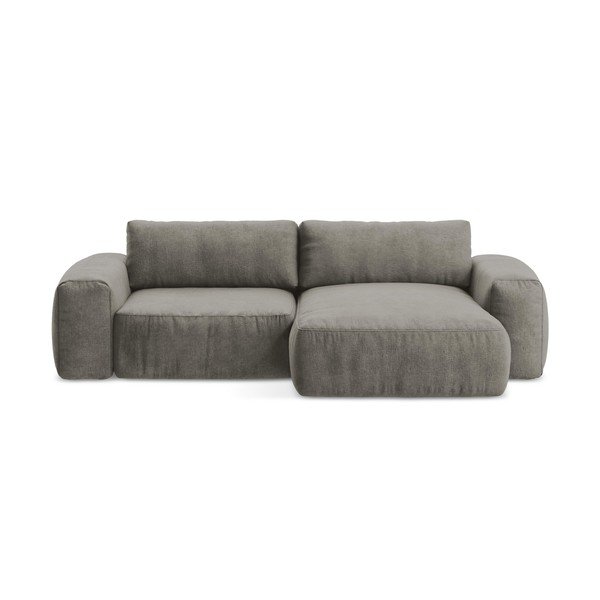 Pelēks salokāms stūra dīvāns no šenila auduma (ar labo stūri/ar zvilni) Kuki – Makamii