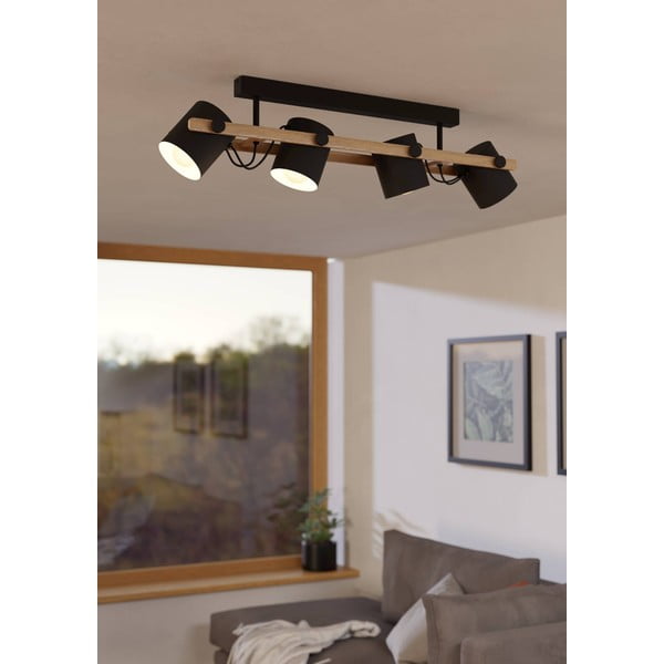 Melna/dabīga toņa griestu lampa ar metāla abažūru 10x19 cm HORNWOOD – EGLO-image-1