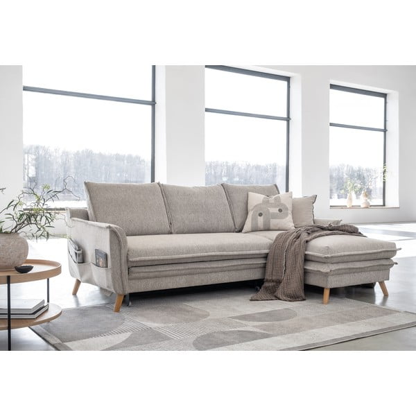 Pelēkbēšs salokāms/ar uzglabāšanas vietu stūra dīvāns (ar labo stūri/ar zvilni) Charming Charlie – Miuform-image-3