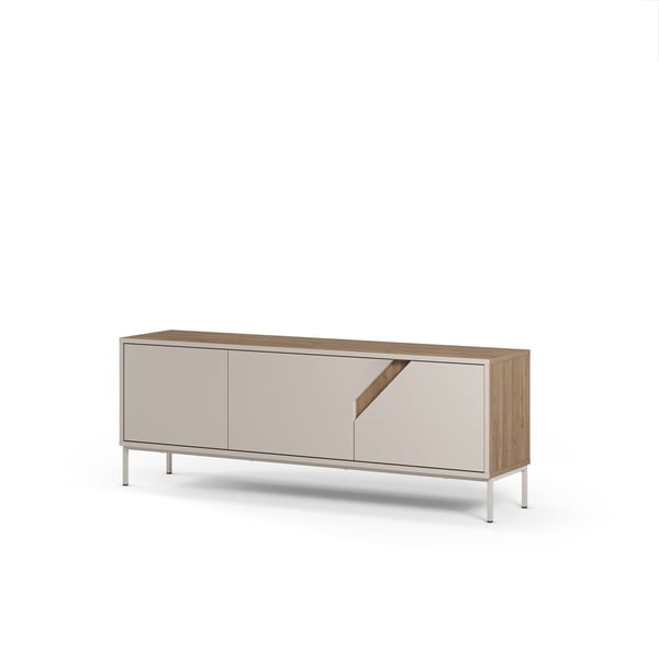 Krēmkrāsas/dabīga toņa kumode ar ozolkoka imitāciju 150x55x35 cm Lilou – Marckeric-image-4