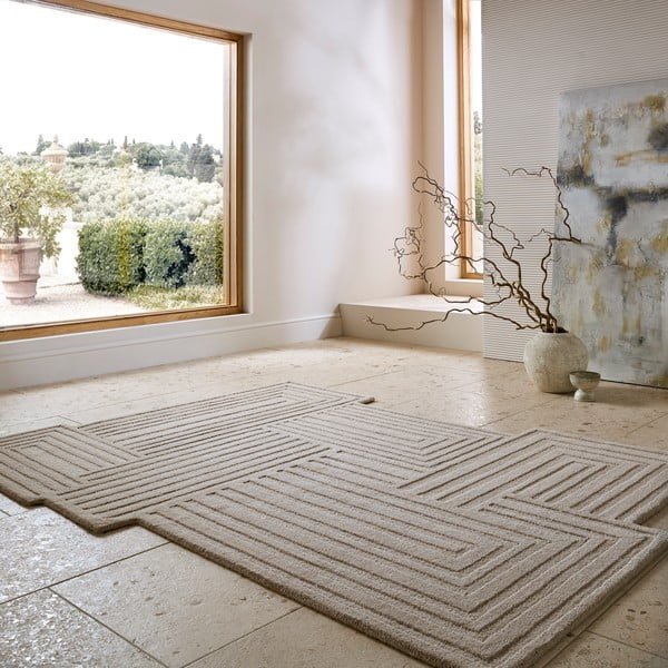 Bēšs ar rokām darināts vilnas paklājs 120x170 cm Zen Rectangles – Flair Rugs-image-1