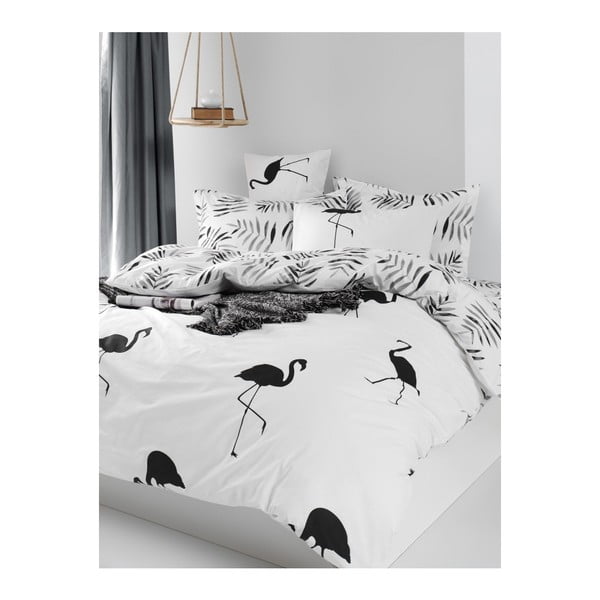 Divvietīga gultas pārklājs ar gultas veļu no ranforce kokvilnas Mijolnir Hope Black, 160 x 220 cm