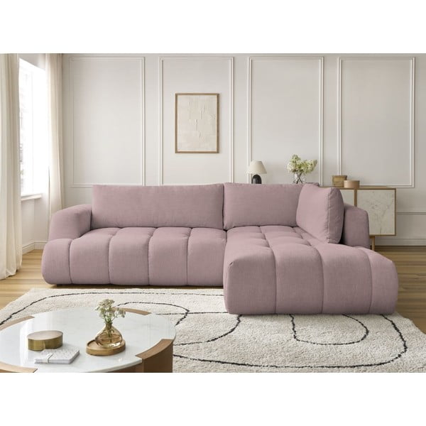 Rozā salokāms/ar uzglabāšanas vietu stūra dīvāns (ar labo stūri/L veida) Fuji – Bobochic Paris-image-1