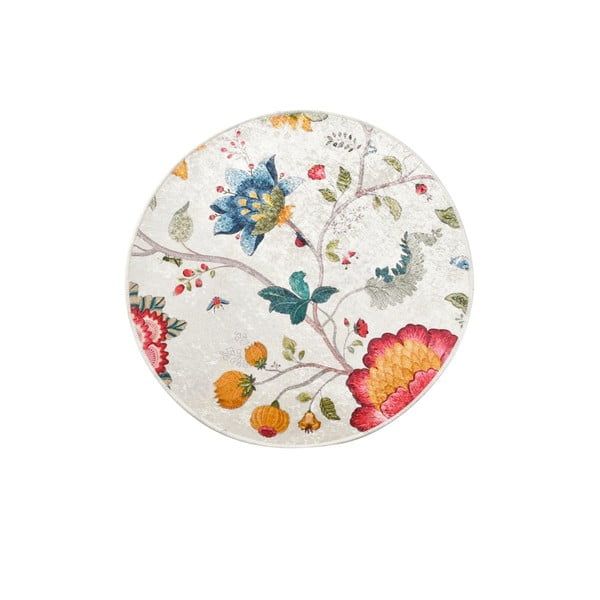 Pelēks samta vannas istabas paklājiņš ø 100 cm Vintage Flower – Foutastic