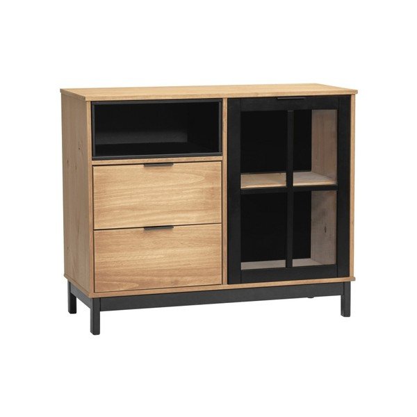 Brūni melna priedes masīvkoka kumode Marckeric Denise, platums 95,6 cm-image-1