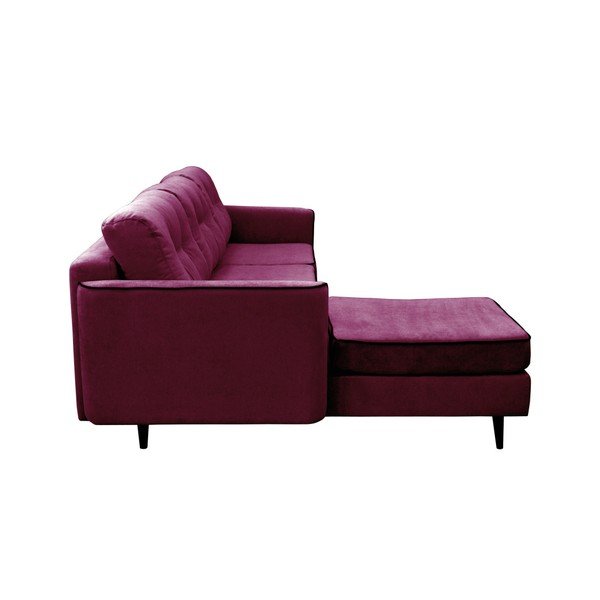Violets trīsvietīgs izlaižams stūra dīvāns ar melnām kājām Mazzini Sofas Dragonfly, kreisais stūris-image-3