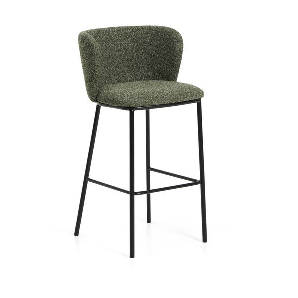 Tumši zaļš polsterēts bāra krēsls (sēdekļa augstums 75 cm) Ciselia – Kave Home