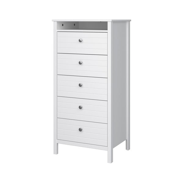 Balta šaura kumode ar 5 atvilktnēm Steens New York, augstums 120 cm-image-2