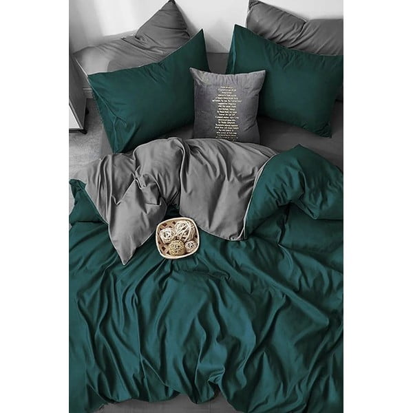 Zilganzaļa/pelēka kokvilnas  gultas veļa divvietīgai gultai 200x220 cm – Mila Home