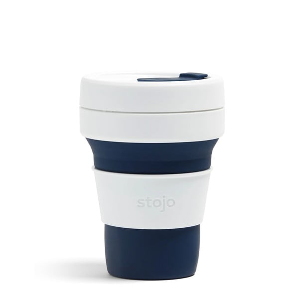 Baltas un tumši zilas krāsas salokāma ceļojumu krūze Stojo Pocket Cup, 355 ml
