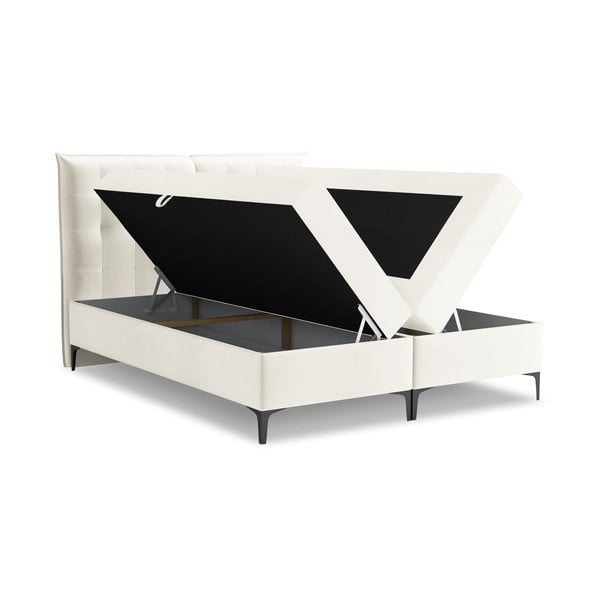 Krēmkrāsas atsperu gulta ar veļas kasti 180x200 cm Mikana – Makamii-image-1