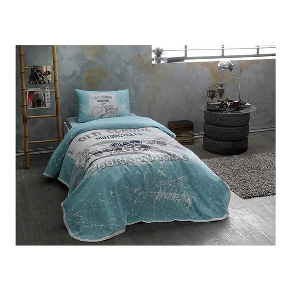 Kokvilnas gultas pārklāja, gultasveļas un spilvendrānas komplekts Route V4 Blue, 160 x 230 cm