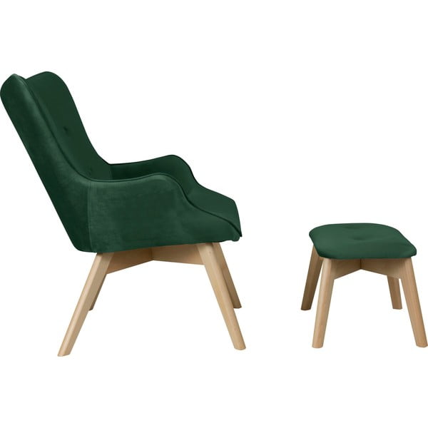 Tumši zaļš samta atpūtas krēsls ar kāju balstu Niko – Ropez-image-3