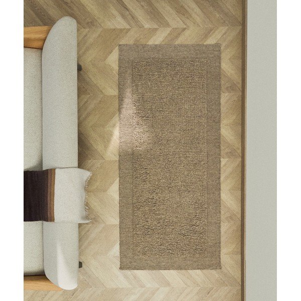 Bēšs ar rokām darināts vilnas celiņa paklājs 80x200 cm Marely – Kave Home-image-1