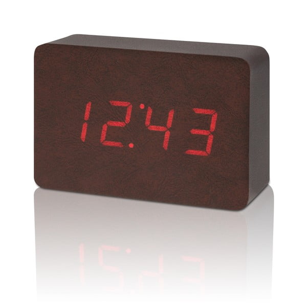 Tumši brūns modinātājs ar sarkanu LED displeju Gingko Brick Click Clock