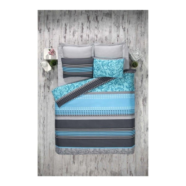 Divvietīgas gultas pārklājs ar kokvilnas maisījuma pārklāju Miranda Turquoise, 200 x 220 cm