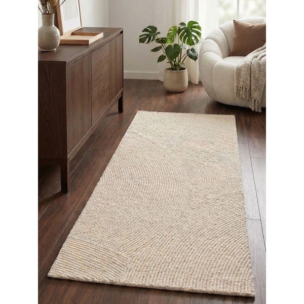 Gaiša dabīga toņa ar rokām darināts vilnas celiņa paklājs 80x200 cm Calmio – Hanse Home-image-1