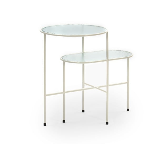 Krēmkrāsas balts sānu galdiņš ar stikla virsmu Teulat Nix