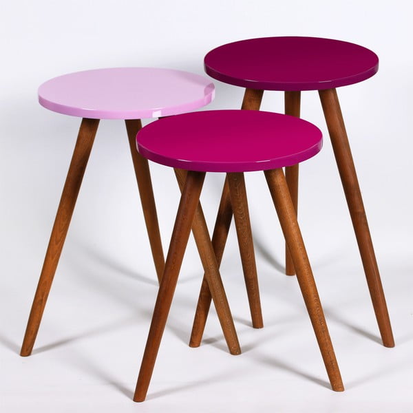 3 Kate Louise apaļo sānu galdiņu komplekts (violeta, rozā)