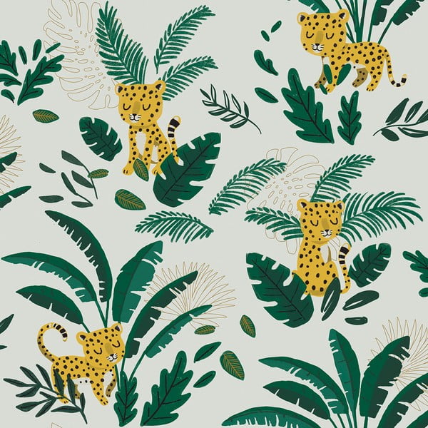 Bērnu tapetes 10 m x 50 cm Cheetah & Tropical Leaves – Lilipinso