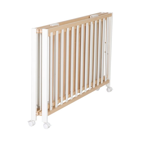 Balta/dabīga toņa bērnu gultiņa ar riteņiem 60x120 cm Fold up – Roba-image-3