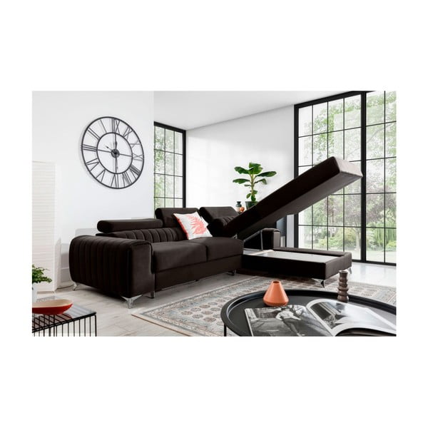 Tumši brūns samta salokāms/ar uzglabāšanas vietu stūra dīvāns (ar labo stūri/ar zvilni) Grayson – ELTAP-image-3