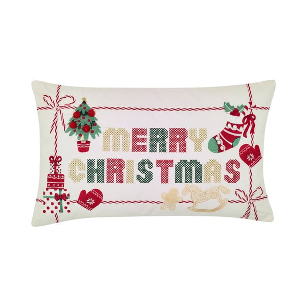 Kokvilnas dekoratīvais spilvens ar Ziemassvētku motīvu 30x50 cm Merry Christmas Cross Stitch – Catherine Lansfield