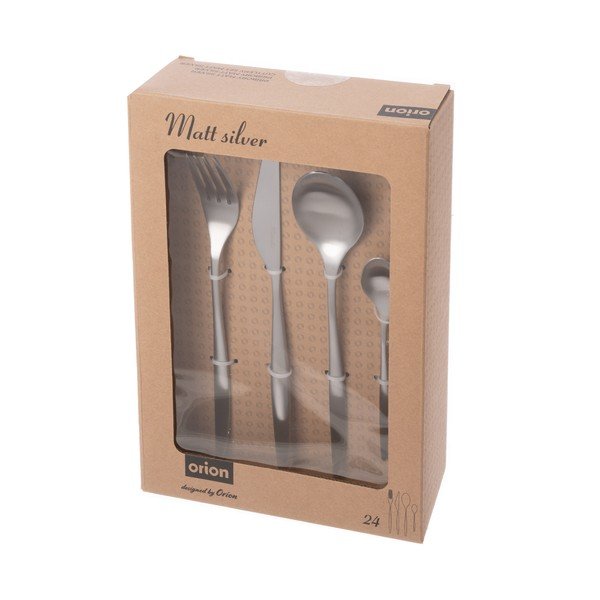 Sudraba krāsas nerūsējošā tērauda galda piederumi (24 gab.) – Orion-image-4