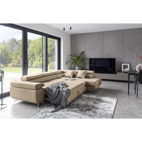 Bēšs salokāms/ar uzglabāšanas vietu stūra dīvāns (ar labo stūri/L veida) Anton – ELTAP-image-3