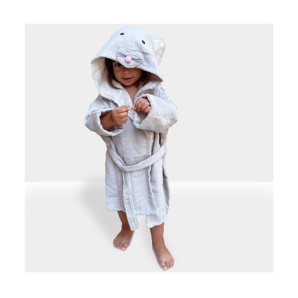 Balts/pelēks kokvilnas halāts bērniem M izmērs Mouse – Rocket Baby-image-2