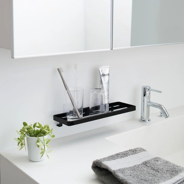 Matēti melns tērauda vannas istabas plaukts ar uzstādīšanu bez urbšanas Film Hook – YAMAZAKI-image-1