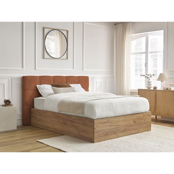 Terakotas oranža polsterēta polsterēta/no skaidu plāksnēm divvietīga gulta ar veļas kasti ar redelēm 180x200 cm Kumo – Bobochic Paris-image-4