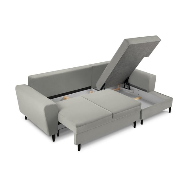 Gaiši pelēks velveta salokāms stūra dīvāns ar uzglabāšanas vietu (ar labo stūri/ar zvilni) Kyoto – Cosmopolitan Design-image-3