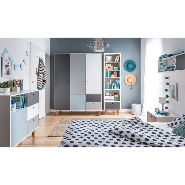 Balta un pelēka kumode ar zilām detaļām Vox Concept-image-1