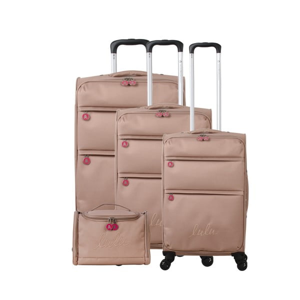 3 smilškrāsas bagāžas komplekti uz 4 riteņiem un kosmētikas soma Lulucastagnette Bella