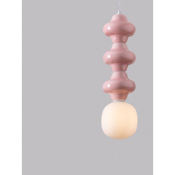 Balta/gaiši rozā keramikas piekaramā lampa ar stikla abažūru ø 18 cm Clio – Nova Luce-image-1