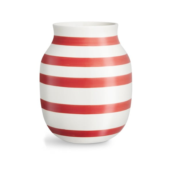 Balti sarkana keramikas vāze ar svītrām Kähler Design Omaggio, augstums 20,5 cm