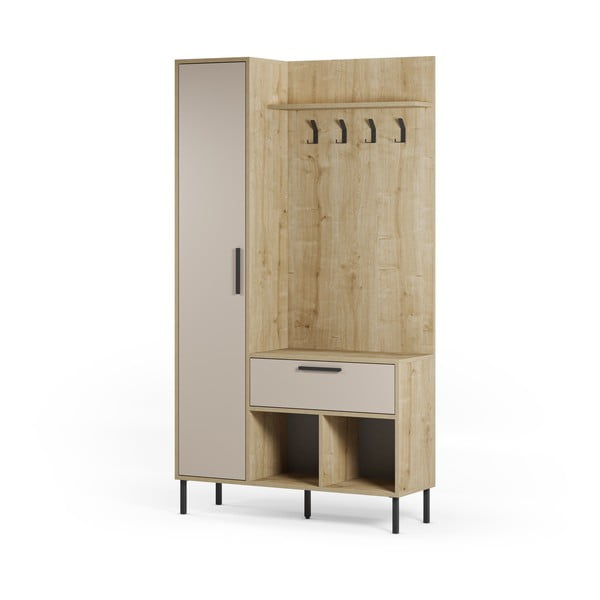 Krēmkrāsas/dabīga toņa priekšnama iekārta ar ozolkoka imitāciju 108x195x35 cm Heidy – Marckeric-image-2