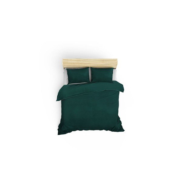 Tumši zaļa pagarinātā gultas veļa divguļamai gultai no kokvilnas satīna ar palagu un segas pārklāju 240x260 cm Alisa – Mijolnir-image-1