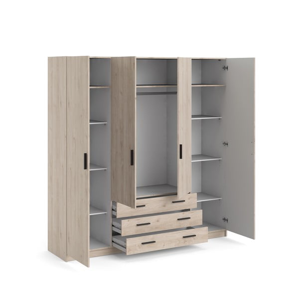 Dabīga toņa drēbju skapis ar ozolkoka imitāciju 196x200 cm Sprint – Tvilum-image-4