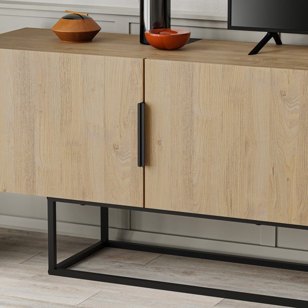 Dabīga toņa TV galdiņš ar ozolkoka imitāciju 200x55 cm Titan – Marckeric-image-4