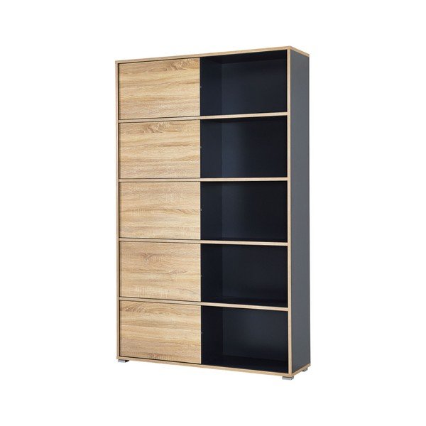 Melns grāmatu plaukts ar ozolkoka imitāciju 120x196 cm Slide – Germania-image-4