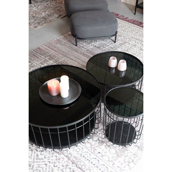 Melns apaļš žurnālgaldiņš ar stikla galda virsmu 80x80 cm Lance – White Label-image-3