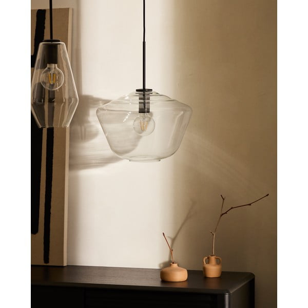 Melna piekaramā lampa ar stikla abažūru ø 17 cm Mao – Kave Home-image-2