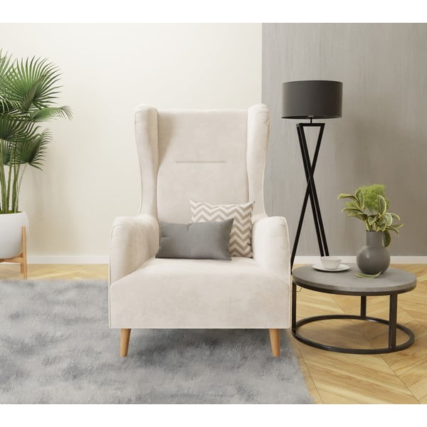 Krēmkrāsas samta atpūtas krēsls ar atzveltni Carole – Ropez-image-4