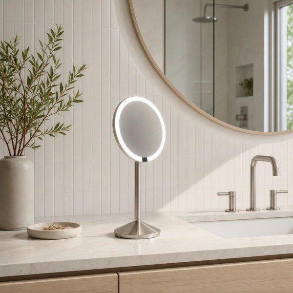 Kosmētikas spogulis ar gaismu/palielināmais (ar 5x palielinājumu) ø 12 cm – simplehuman-image-1